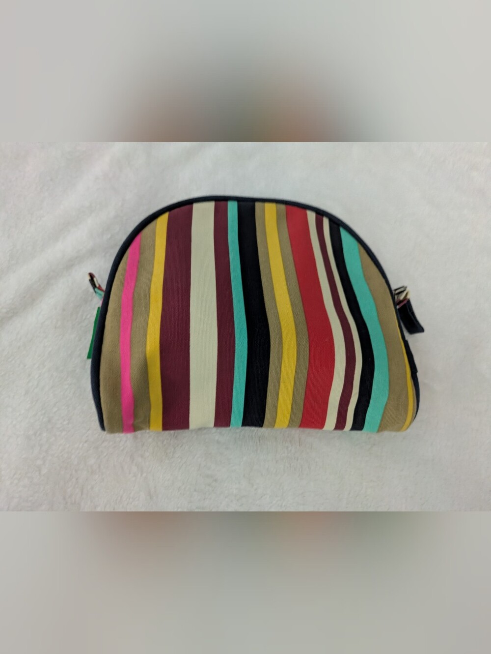 🛍️3/$15--🆕 NWOT United Colors of Benetton half moon striped fabric pouch